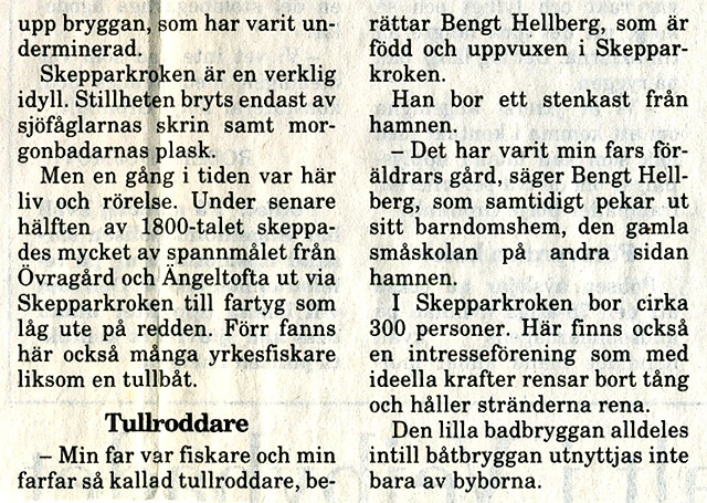 Artikel i NST 1994-07-30 om Skepparkrokens brygga 