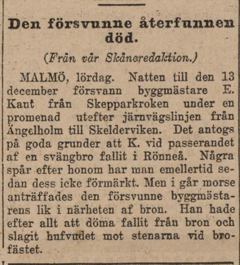 Svd 1916-02-06 Elof Kant funnen